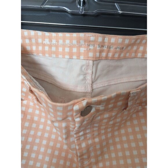 Chico's Peach Gingham Perfect Stretch Girlfriend Slim Leg Capri - 0 (S/4) - Picture 4 of 12